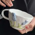Aesthetic Ceramic Embossed Tulip Mug Plates