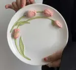 Aesthetic Ceramic Embossed Tulip Mug Plates