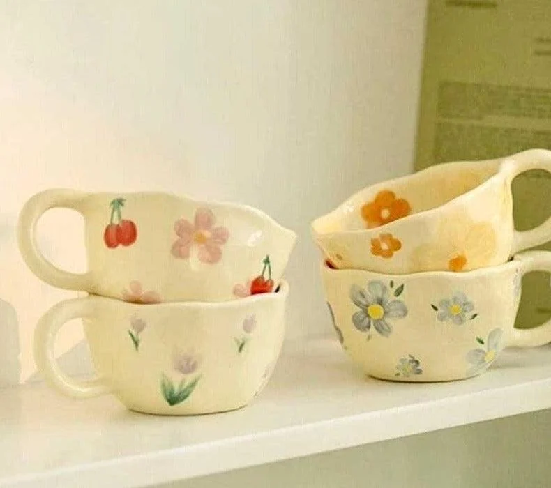 Aesthetic Ceramic Floral Cherry Blossom Mug -