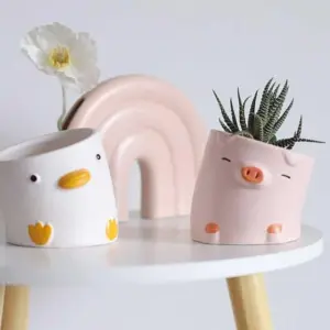 Aesthetic Ceramic Pig Duck Planter Pot - 