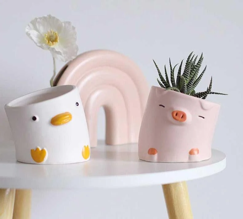 Aesthetic Ceramic Pig Duck Planter Pot -