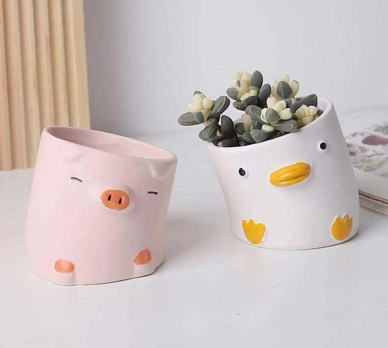 Aesthetic Ceramic Pig Duck Planter Pot -