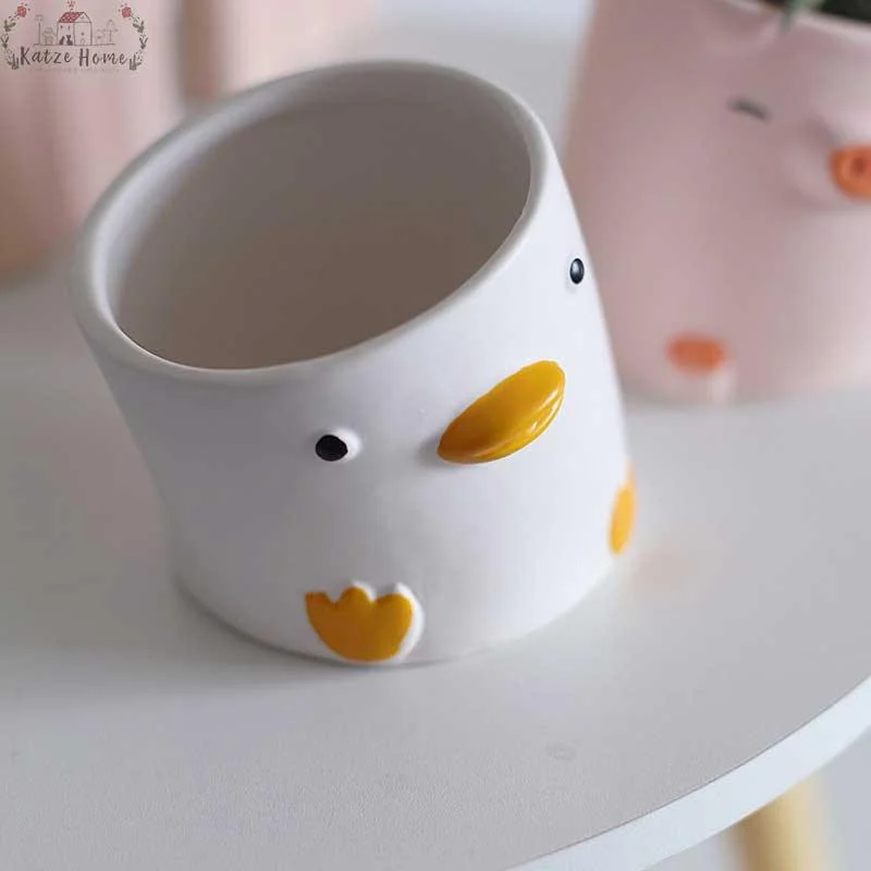 Aesthetic Ceramic Pig Duck Planter Pot -