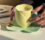 Aesthetic Ceramic Tulip Shaped Coffee Mug Saucer Set