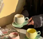 Aesthetic Ceramic Tulip Shaped Coffee Mug Saucer Set