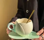 Aesthetic Ceramic Tulip Shaped Coffee Mug Saucer Set