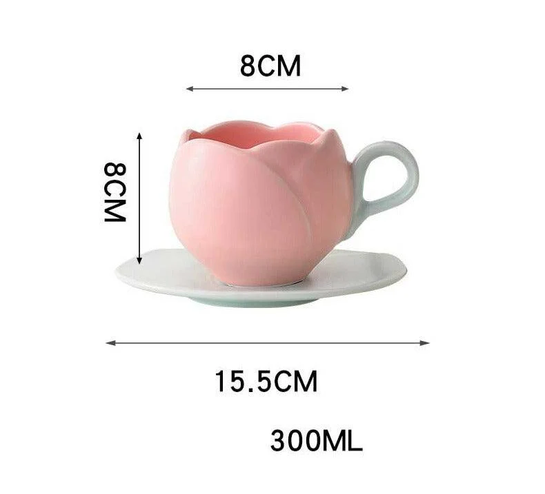 Aesthetic Ceramic Tulip Shaped Coffee Mug Saucer Set -