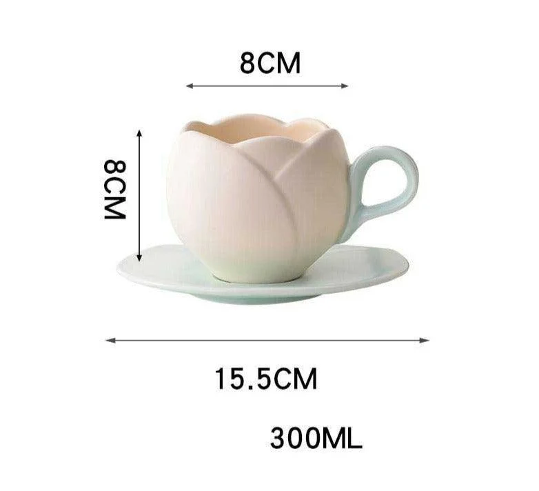 Aesthetic Ceramic Tulip Shaped Coffee Mug Saucer Set -