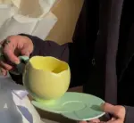 Aesthetic Ceramic Tulip Shaped Coffee Mug Saucer Set