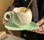 Aesthetic Ceramic Tulip Shaped Coffee Mug Saucer Set