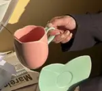Aesthetic Ceramic Tulip Shaped Coffee Mug Saucer Set
