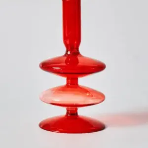 Aesthetic Colorful Red Glass Taper Candle Holders - 