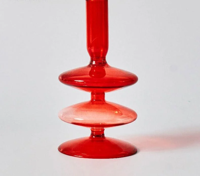 Aesthetic Colorful Red Glass Taper Candle Holders -