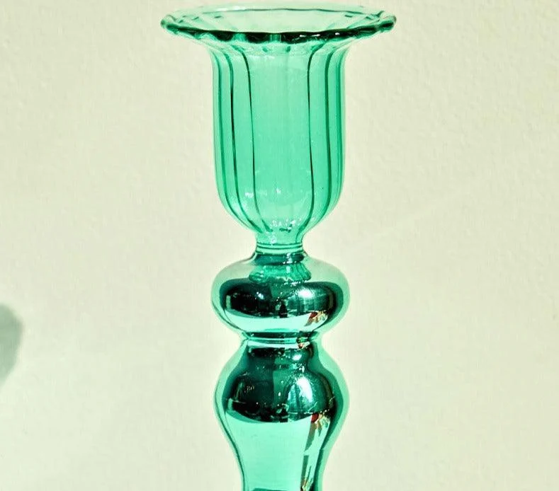 Aesthetic Colorful Red Glass Taper Candle Holders -