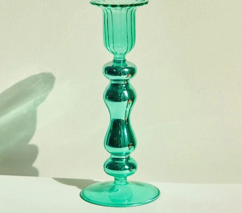 Aesthetic Colorful Red Glass Taper Candle Holders -