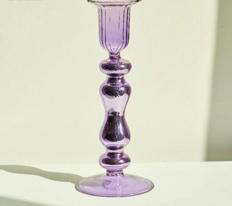 Aesthetic Colorful Red Glass Taper Candle Holders -