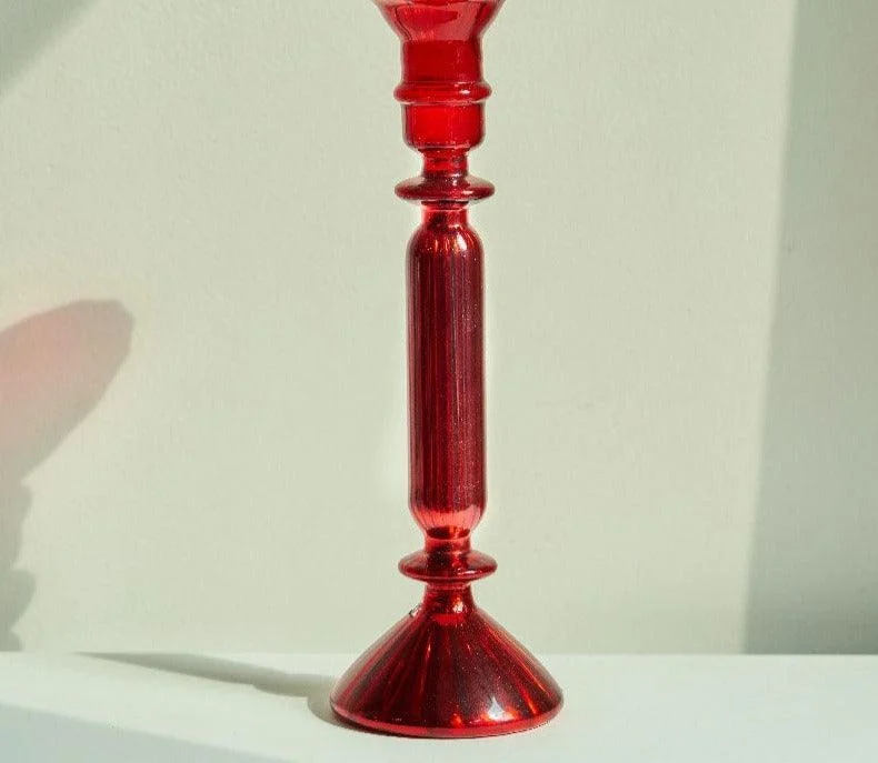 Aesthetic Colorful Red Glass Taper Candle Holders -