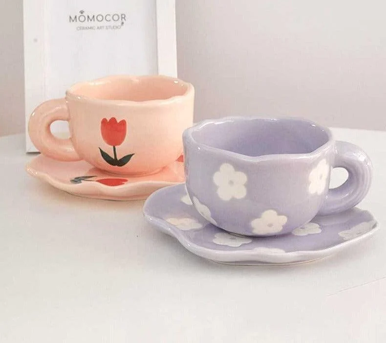 Aesthetic Cute Floral Coffee Mugs -