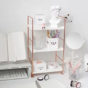 Aesthetic Desk Rose Gold Storage Rack