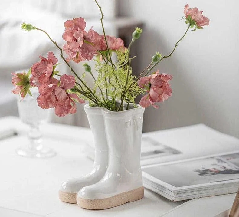 Aesthetic Farmhouse Ceramic Rain Boot Vase -