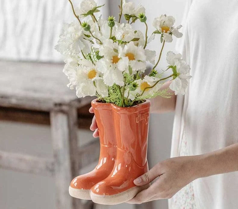 Aesthetic Farmhouse Ceramic Rain Boot Vase -