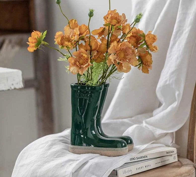 Aesthetic Farmhouse Ceramic Rain Boot Vase -