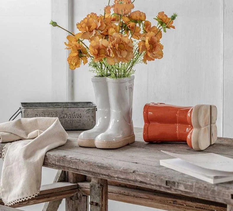 Aesthetic Farmhouse Ceramic Rain Boot Vase -