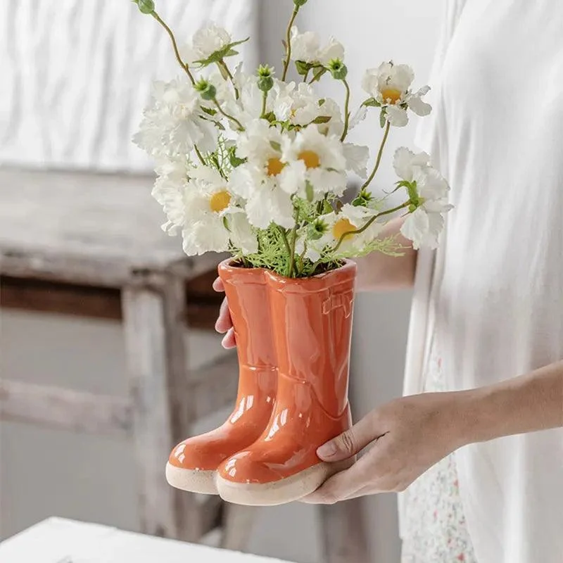 Aesthetic Farmhouse Ceramic Rain Boot Vase -