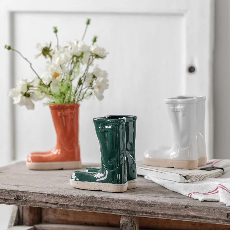 Aesthetic Farmhouse Ceramic Rain Boot Vase -