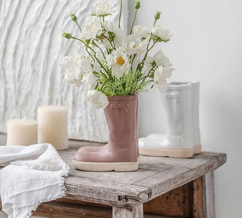 Aesthetic Farmhouse Ceramic Rain Boot Vase -