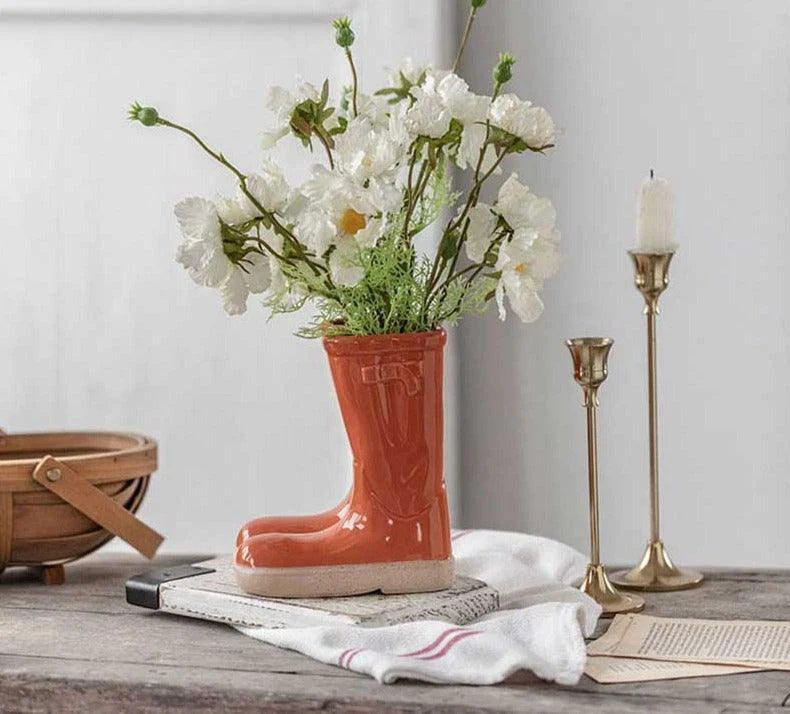 Aesthetic Farmhouse Ceramic Rain Boot Vase -