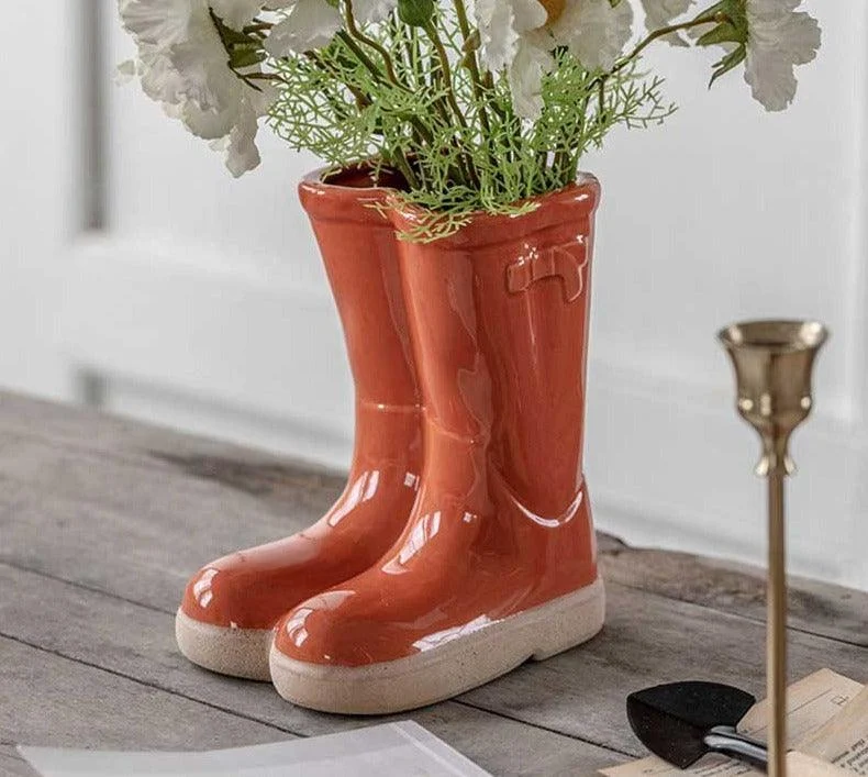 Aesthetic Farmhouse Ceramic Rain Boot Vase -