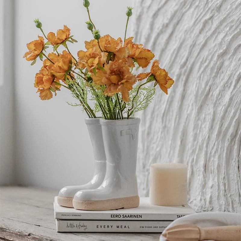 Aesthetic Farmhouse Ceramic Rain Boot Vase -