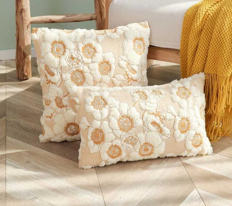 Aesthetic Floral Sunflower Embroidered Pillow Cover -