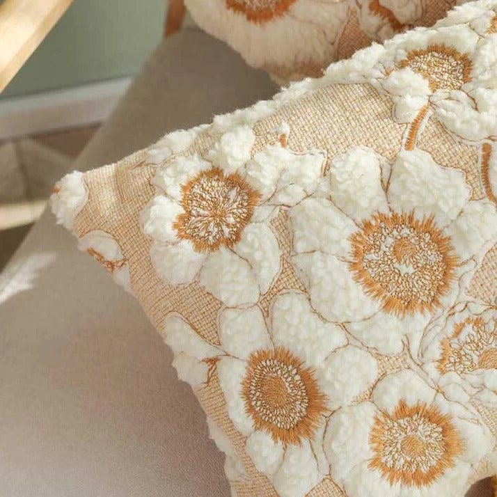 Aesthetic Floral Sunflower Embroidered Pillow Cover -