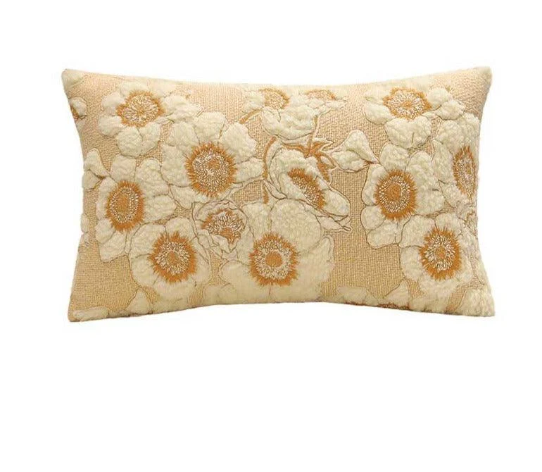 Aesthetic Floral Sunflower Embroidered Pillow Cover -