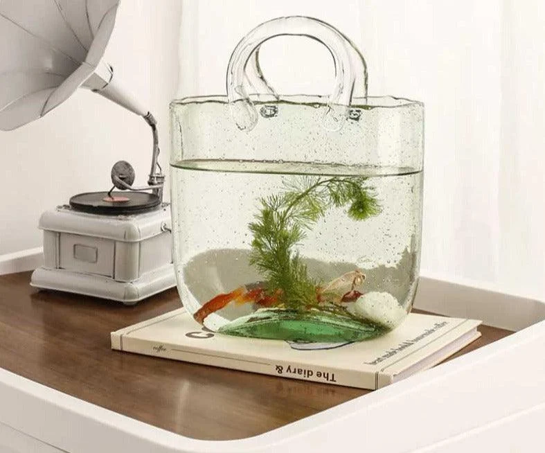 Aesthetic Flower Glass Basket Vase/ Fish Tank -