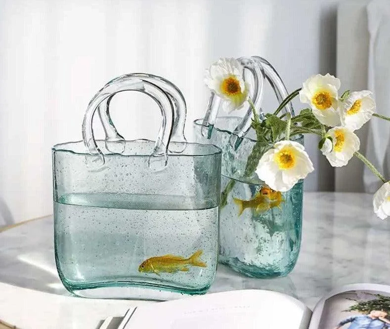 Aesthetic Flower Glass Basket Vase/ Fish Tank -