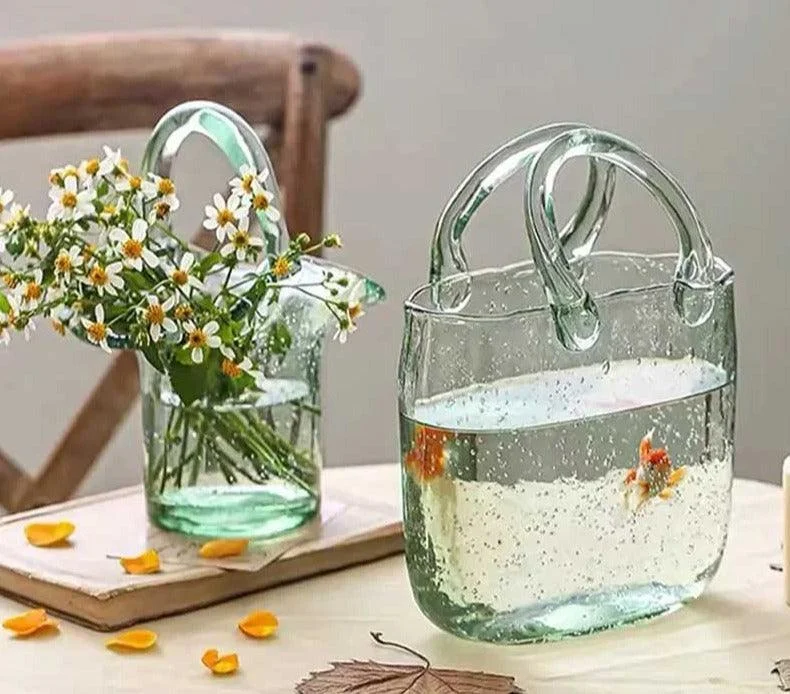 Aesthetic Flower Glass Basket Vase/ Fish Tank -