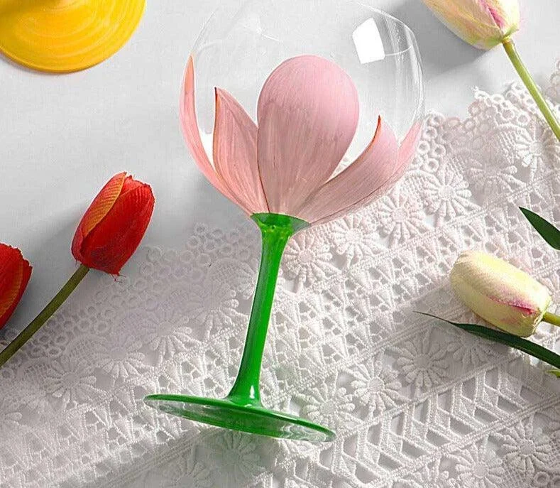 Aesthetic Flower Tulip Wine Glass -