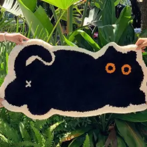 Aesthetic Fluffy Black Cat Rug - 