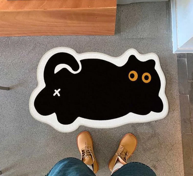 Aesthetic Fluffy Black Cat Rug -