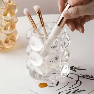 Aesthetic Glass Bubble Makeup Brush Holder Cup - 