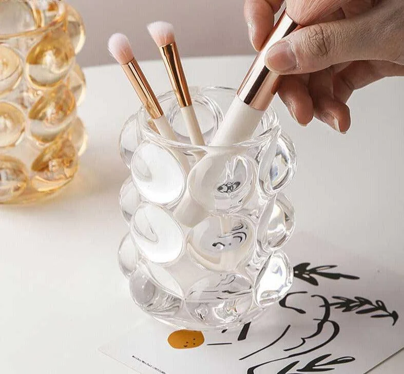 Aesthetic Glass Bubble Makeup Brush Holder Cup -