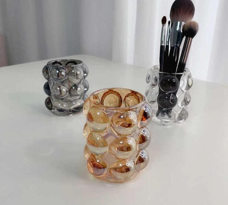 Aesthetic Glass Bubble Makeup Brush Holder Cup -