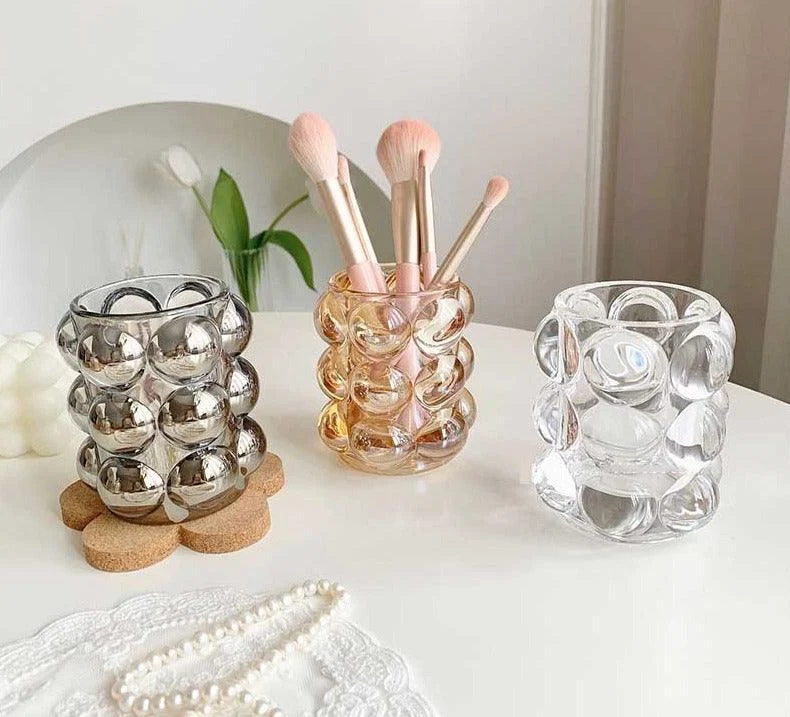 Aesthetic Glass Bubble Makeup Brush Holder Cup -