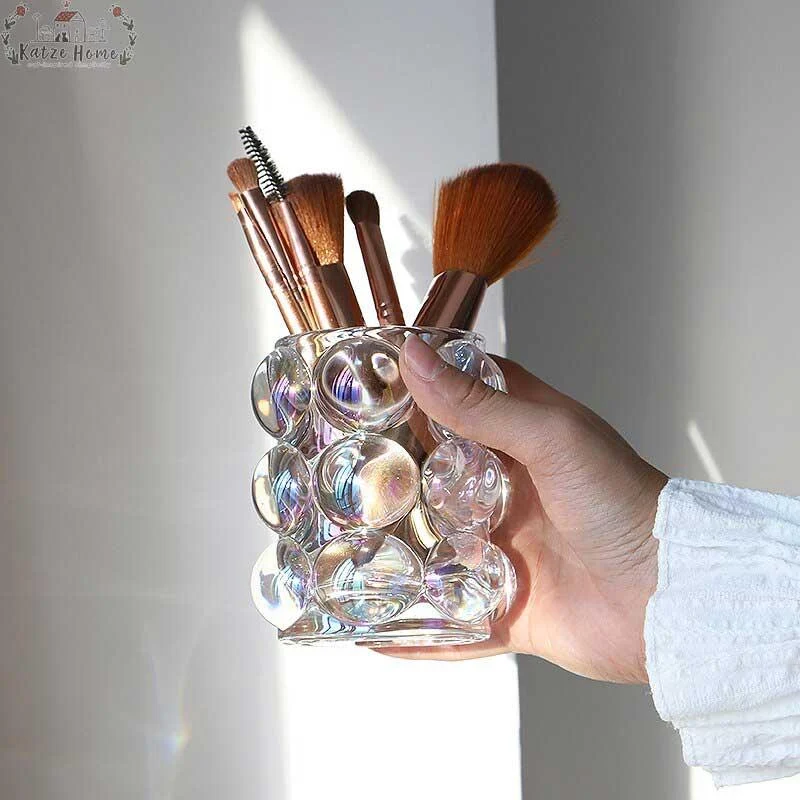 Aesthetic Glass Bubble Makeup Brush Holder Cup -