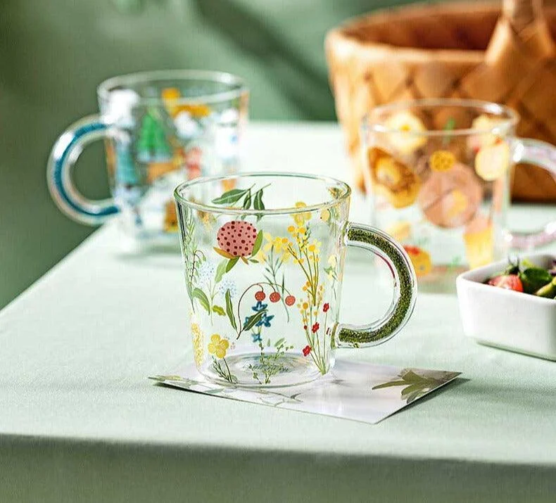 Aesthetic Glass Flower Cottagecore Mugs -