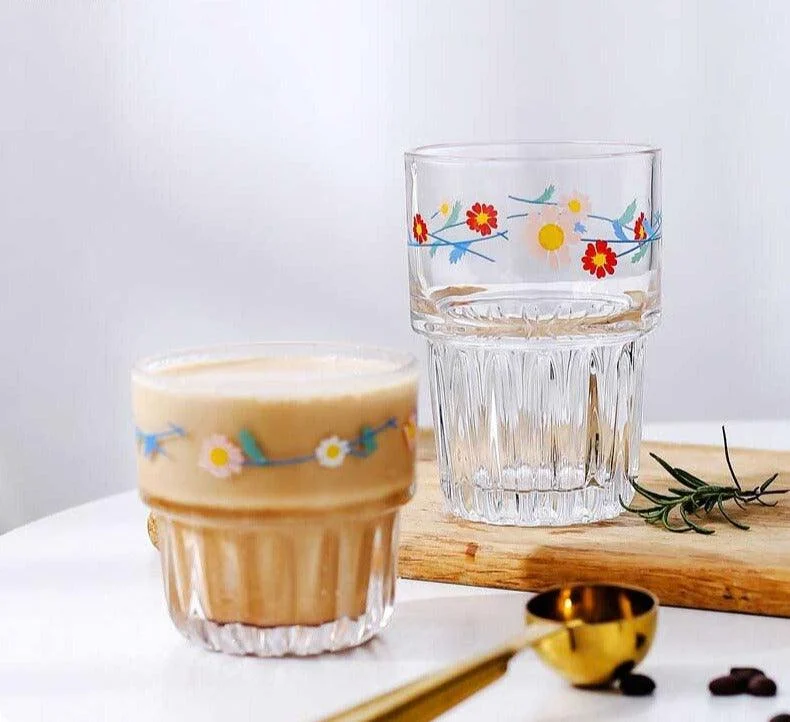 Aesthetic Lily Of The Valley Daisy Floral Glass Cups -