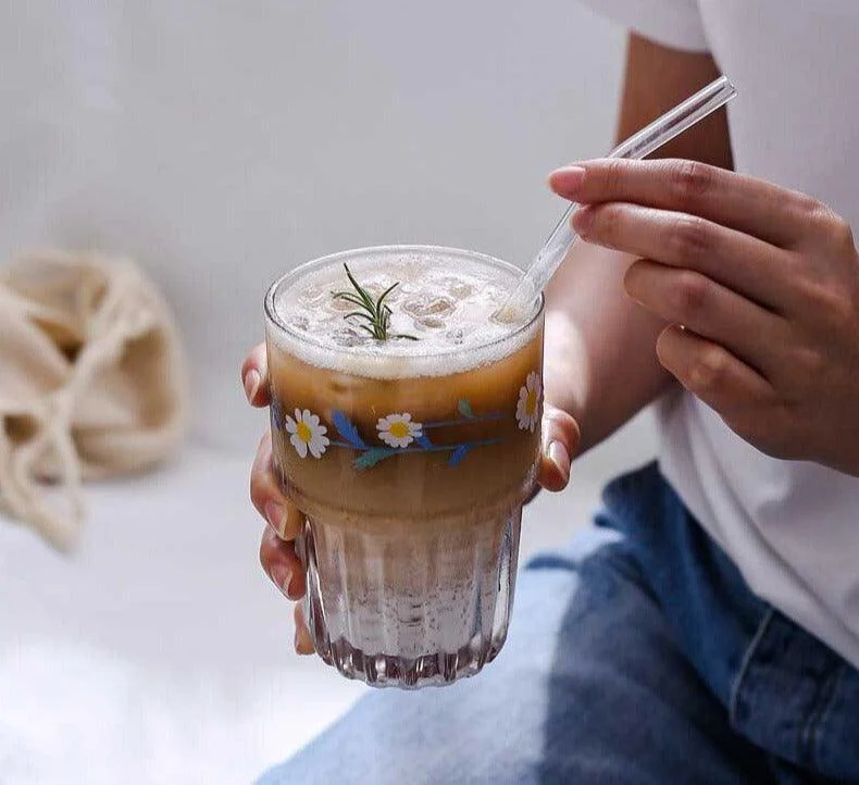 Aesthetic Lily Of The Valley Daisy Floral Glass Cups -